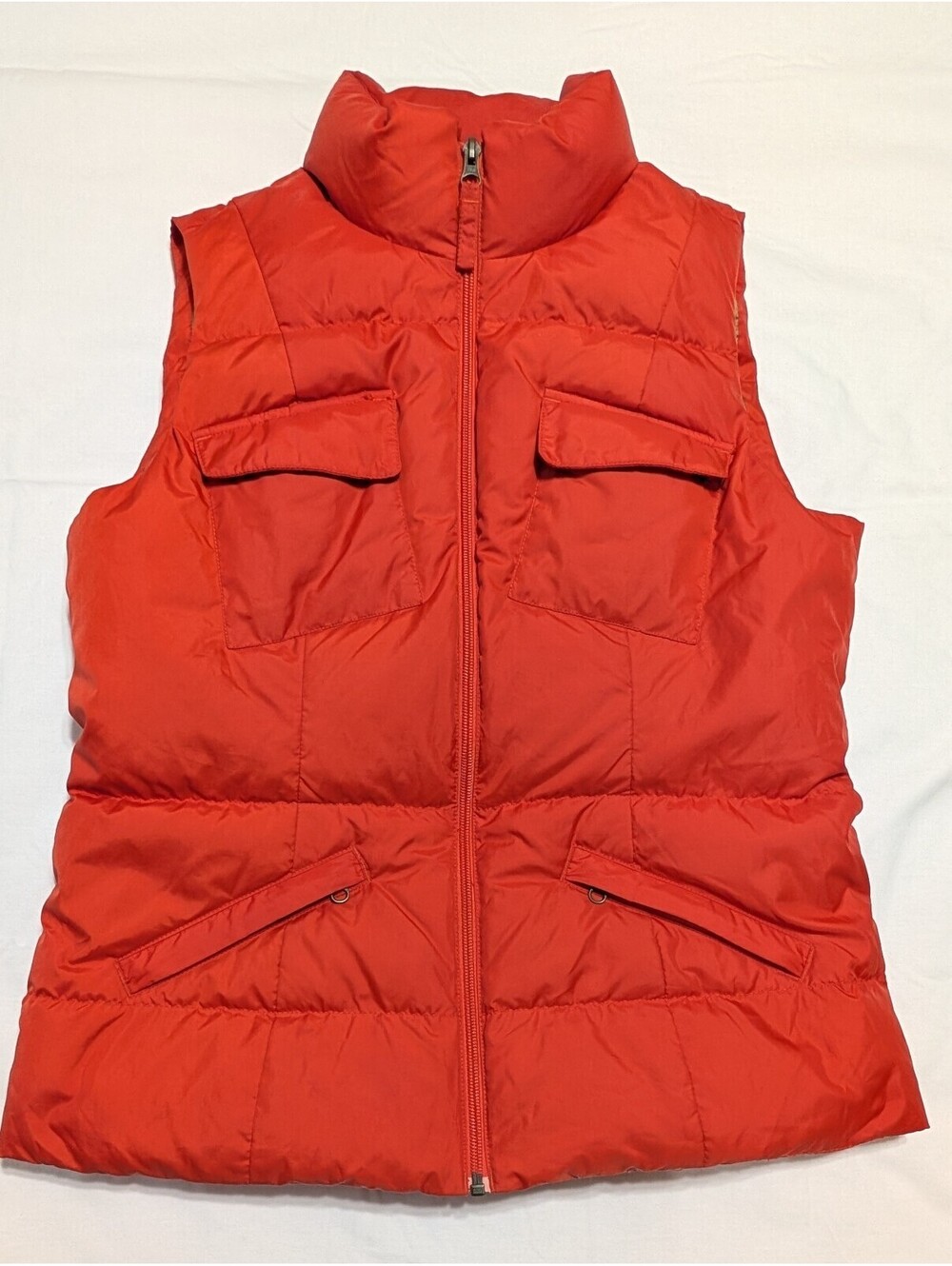VTG Tommy Hilfiger Red Down Puffer Vest Cargo Pockets Tan Lining Size M